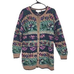 Vintage Paris sport club hand knit novelty print cardigan size medium